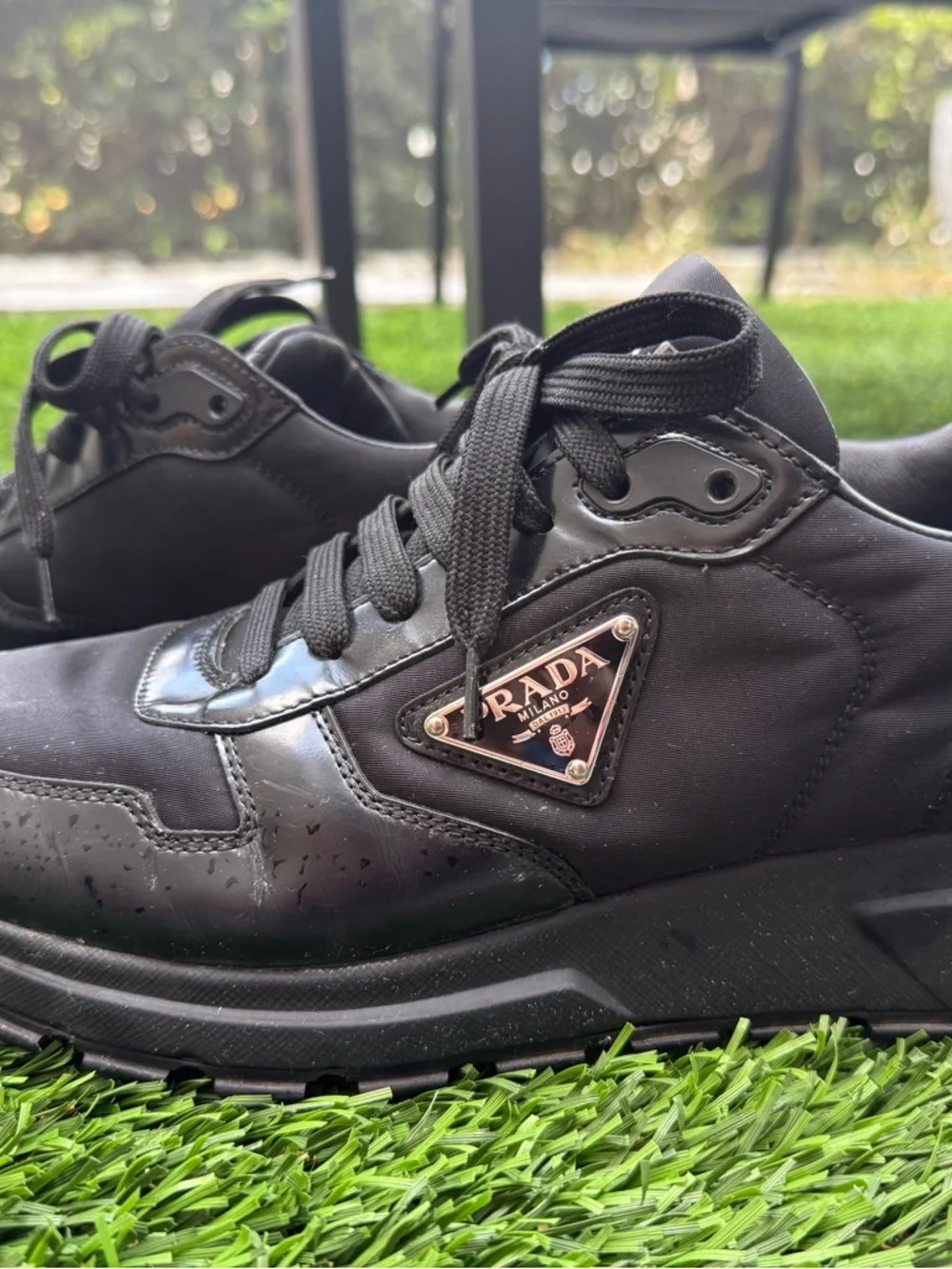 Prada Black Men's Low-Top Lace-Up Sneakers with Triangle Logo - Picture 3 of 6